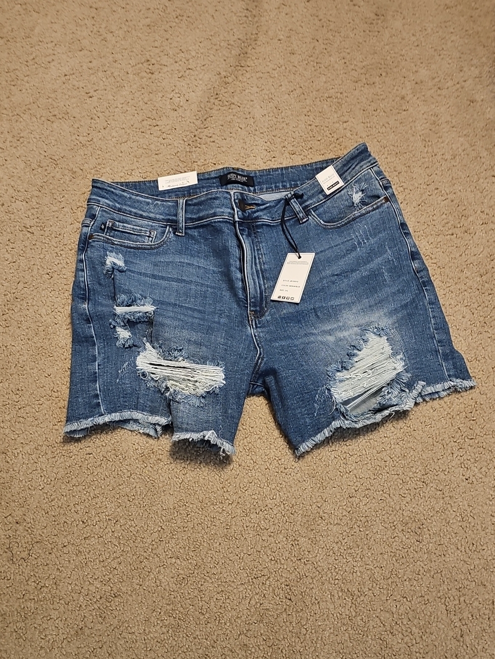 Judy Blue Washed Blue Distressed Frayed Hem Jean Shorts